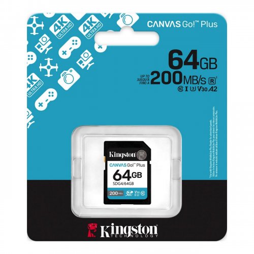 Купить Карта памяти Kingston SDXC Canvas Go! Plus G4 64GB Class 10 UHS-I U3 V30 (SDG4/64GB) - цена в Харькове, Киеве, Днепре, Одессе
в интернет-магазине Telemart фото