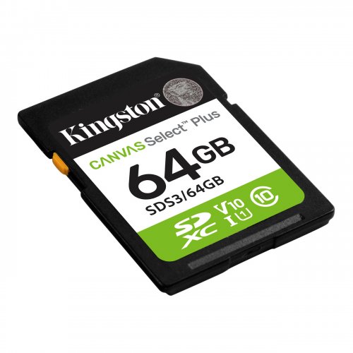Купити Карта пам'яті Kingston SDXC Canvas Select Plus G3 64GB Class 10 UHS-I U1 V10 (SDS3/64GB) - ціна в Києві, Львові, Вінниці, Хмельницькому, Франківську, Україні | інтернет-магазин TELEMART.UA фото