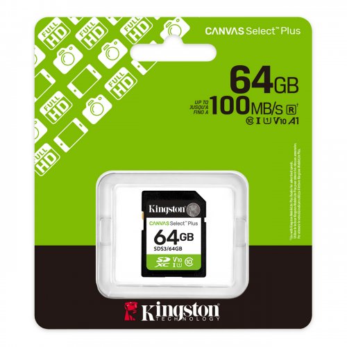 Купити Карта пам'яті Kingston SDXC Canvas Select Plus G3 64GB Class 10 UHS-I U1 V10 (SDS3/64GB) - ціна в Києві, Львові, Вінниці, Хмельницькому, Франківську, Україні | інтернет-магазин TELEMART.UA фото