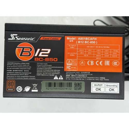 Купить Блок питания Seasonic B12 BC-850W Bronze (A851BCAFH) (Восстановлено продавцом, 798283) с проверкой совместимости: обзор, характеристики, цена в Киеве, Днепре, Одессе, Харькове, Украине | интернет-магазин TELEMART.UA фото