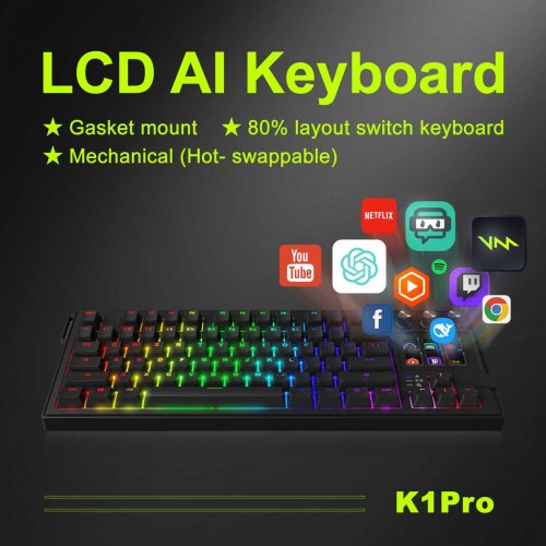 Купити Клавіатура MiraBox LCD AI K1 Pro Mechanical Red Linear Switches Black - ціна в Києві, Львові, Вінниці, Хмельницькому, Франківську, Україні | інтернет-магазин TELEMART.UA фото