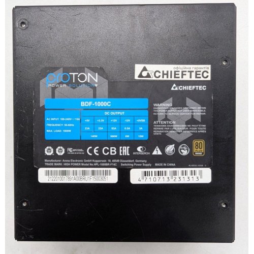 Блок живлення CHIEFTEC Proton 1000W (BDF-1000C) (Відновлено продавцем, 799296) купити з перевіркою сумісності: огляд, характеристики, ціна у Києві, Львові, Вінниці, Хмельницькому, Івано-Франківську, Україні | інтернет-магазин TELEMART.UA фото