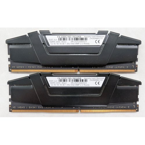 Озп G.Skill DDR4 16GB (2x8GB) 3200Mhz Ripjaws V (F4-3200C16D-16GVKB) (Відновлено продавцем, 799329) купити з перевіркою сумісності: огляд, характеристики, ціна у Києві, Львові, Вінниці, Хмельницькому, Івано-Франківську, Україні | інтернет-магазин TELEMART.UA фото