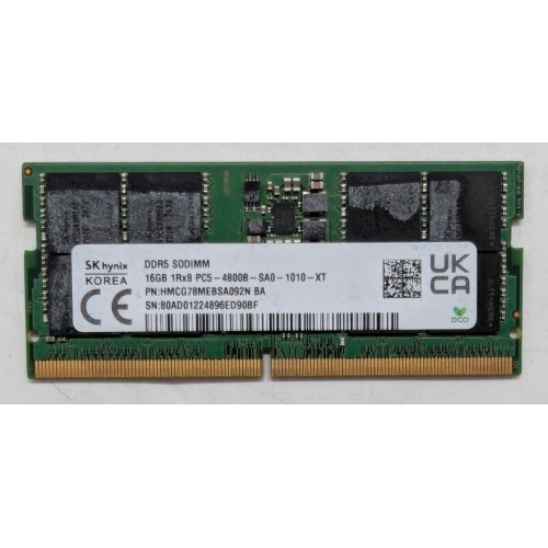 Купить Hynix 16 GB SO-DIMM DDR5 4800 MHz (HMCG78MEBSA092N) (Восстановлено продавцом, 799408) с проверкой совместимости: обзор, характеристики, цена в Киеве, Днепре, Одессе, Харькове, Украине | интернет-магазин TELEMART.UA фото