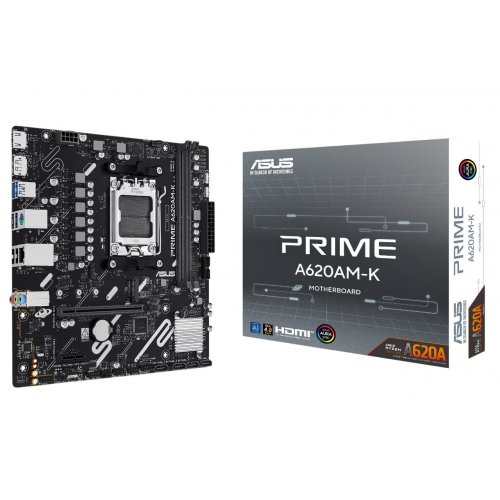 Купить Материнская плата Asus PRIME A620AM-K (sAM5, AMD A620) с проверкой совместимости: обзор, характеристики, цена в Киеве, Днепре, Одессе, Харькове, Украине | интернет-магазин TELEMART.UA фото