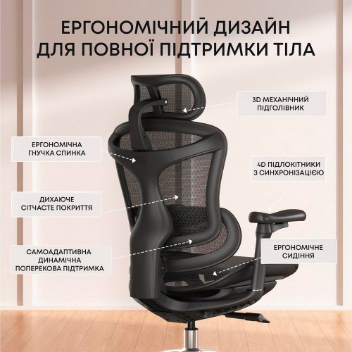 Купити Крісло офісне Sihoo DORO C300L Mesh (DORO-C300L-A3-101) Black - ціна в Києві, Львові, Вінниці, Хмельницькому, Франківську, Україні | інтернет-магазин TELEMART.UA фото