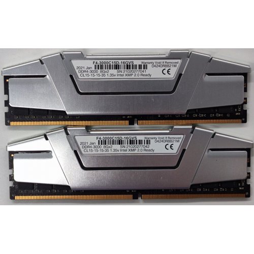 Озп G.Skill DDR4 16GB (2x8GB) 3000Mhz Ripjaws V (F4-3000C15D-16GVS) Silver/Black (Відновлено продавцем, 800657) купити з перевіркою сумісності: огляд, характеристики, ціна у Києві, Львові, Вінниці, Хмельницькому, Івано-Франківську, Україні | інтернет-магазин TELEMART.UA фото