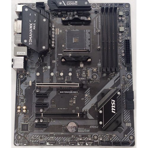 Материнська плата MSI B450 TOMAHAWK MAX II (sAM4, AMD B450) (Відновлено продавцем, 800794) купити з перевіркою сумісності: огляд, характеристики, ціна у Києві, Львові, Вінниці, Хмельницькому, Івано-Франківську, Україні | інтернет-магазин TELEMART.UA фото
