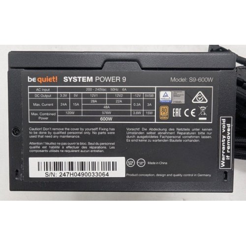 Купить Блок питания Be Quiet! System Power 9 600W (BN247) (Восстановлено продавцом, 800965) с проверкой совместимости: обзор, характеристики, цена в Киеве, Днепре, Одессе, Харькове, Украине | интернет-магазин TELEMART.UA фото