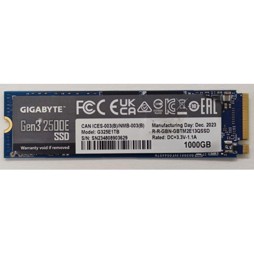 Купить Ssd-диск Gigabyte 2500E 1TB M.2 (2280 PCI-E) NVMe 1.3 x4 (G325E1TB) (Восстановлено продавцом, 801415) с проверкой совместимости: обзор, характеристики, цена в Киеве, Днепре, Одессе, Харькове, Украине | интернет-магазин TELEMART.UA фото