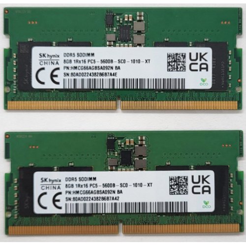 Hynix 16 GB (2x8GB) SO-DIMM DDR5 5600 MHz (HMCG66AGBSA092Nx2) (Відновлено продавцем, 801492) купити з перевіркою сумісності: огляд, характеристики, ціна у Києві, Львові, Вінниці, Хмельницькому, Івано-Франківську, Україні | інтернет-магазин TELEMART.UA фото