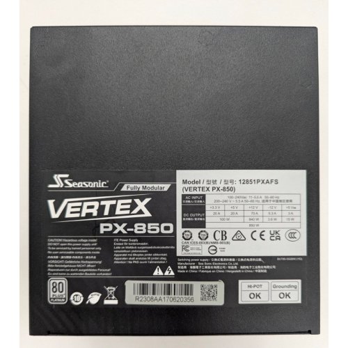 Блок живлення Seasonic Vertex PX-850W ATX 3.0 (12851PXAFS) (Відновлено продавцем, 801515) купити з перевіркою сумісності: огляд, характеристики, ціна у Києві, Львові, Вінниці, Хмельницькому, Івано-Франківську, Україні | інтернет-магазин TELEMART.UA фото