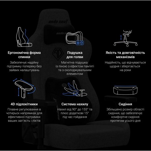 Ігрове крісло Anda Seat Kaiser 3E XL Fabric (AD23YC-XL-09-GB-CF-G01) Dark Gray купити в Україні: Київ, Львів, Хмельницький, Тернопіль, Івано-Франківськ | Низька ціна, відгуки, характеристики від TELEMART фото