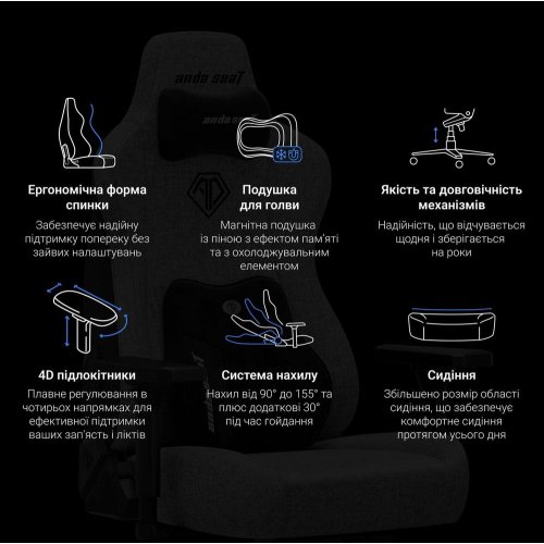 Игровое кресло Anda Seat Kaiser 3E XL Fabric (AD23YC-XL-09-G-CF-G01) Gray купить в Украине: Киев, Днепр, Харьков, Одесса  | Низкая цена, отзывы, характеристики от TELEMART фото