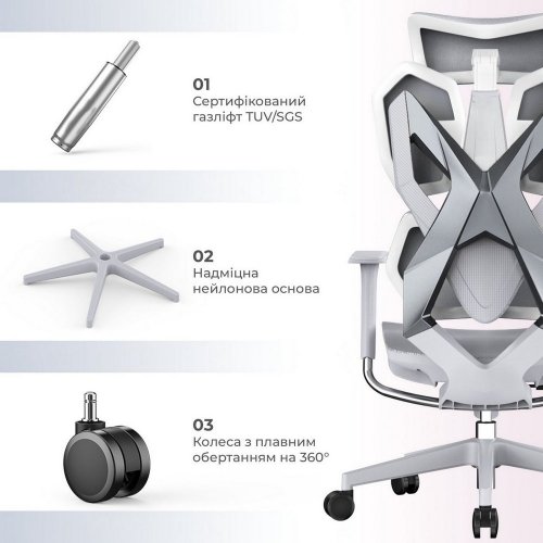 Купить Эргономичное кресло Sihoo X5C Mesh (X5FC-N101) Grey - цена в Харькове, Киеве, Днепре, Одессе
в интернет-магазине Telemart фото