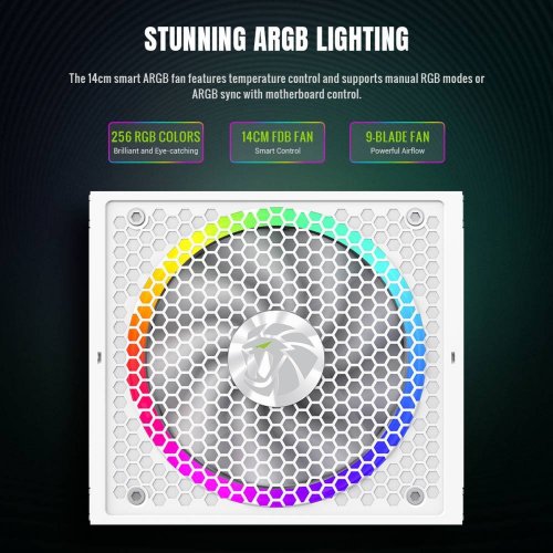 Блок питания GAMEMAX RGB 850G 850W (RGB 850G WH) White купить в Украине: Киев, Днепр, Харьков, Одесса  | Проверка совместимости, низкая цена, отзывы, характеристики от TELEMART фото