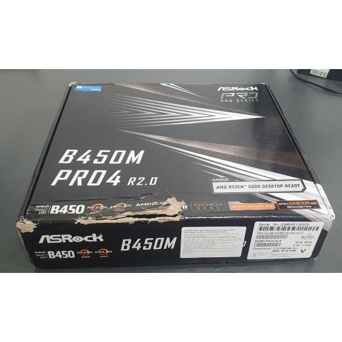 Купить Уценка материнская плата AsRock B450M Pro4 R2.0 (sAM4, AMD B450) (Повреждена упаковка, 801988) с проверкой совместимости: обзор, характеристики, цена в Киеве, Днепре, Одессе, Харькове, Украине | интернет-магазин TELEMART.UA фото