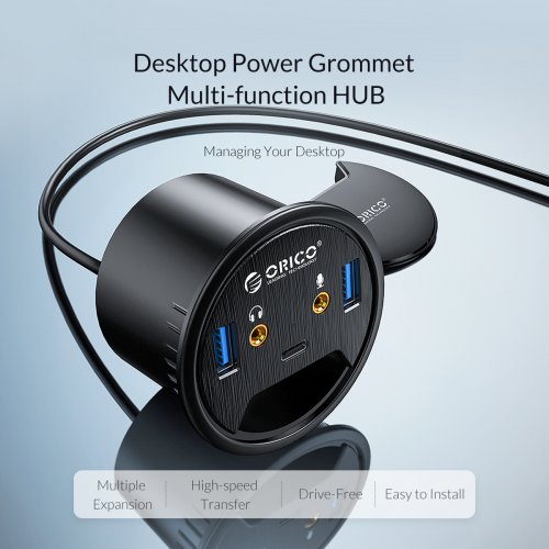 Купити USB-хаб ORICO Power Grommet (ORICO DESK-2U1C) Black - ціна в Києві, Львові, Вінниці, Хмельницькому, Франківську, Україні | інтернет-магазин TELEMART.UA фото