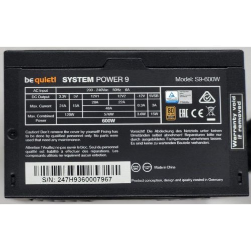 Купить Блок питания Be Quiet! System Power 9 600W (BN247) (Восстановлено продавцом, 802805) с проверкой совместимости: обзор, характеристики, цена в Киеве, Днепре, Одессе, Харькове, Украине | интернет-магазин TELEMART.UA фото