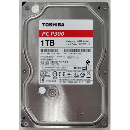 Жорсткий диск Toshiba P300 1TB 64MB 7200RPM 3.5" (HDWD110UZSVA) (Відновлено продавцем, 802816) купити з перевіркою сумісності: огляд, характеристики, ціна у Києві, Львові, Вінниці, Хмельницькому, Івано-Франківську, Україні | інтернет-магазин TELEMART.UA фото