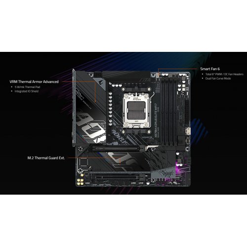 Материнская плата Gigabyte X870M AORUS ELITE WIFI7 (sAM5, AMD X870) купить в Украине: Киев, Днепр, Харьков, Одесса  | Проверка совместимости, низкая цена, отзывы, характеристики от TELEMART фото