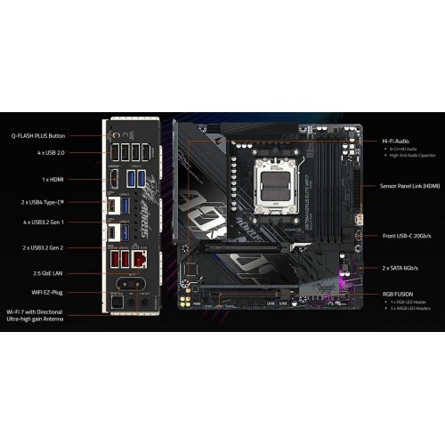 Материнская плата Gigabyte X870M AORUS ELITE WIFI7 (sAM5, AMD X870) купить в Украине: Киев, Днепр, Харьков, Одесса  | Проверка совместимости, низкая цена, отзывы, характеристики от TELEMART фото