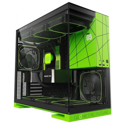 Корпус Geometric Future Model 5 Glass без БП (GEO-M5-BNV) Black/Green купить в Украине: Киев, Днепр, Харьков, Одесса  | Проверка совместимости, низкая цена, отзывы, характеристики от TELEMART фото