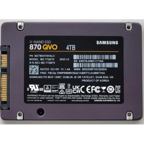 Купить Ssd-диск Samsung 870 QVO V-NAND MLC 4TB 2.5" (MZ-77Q4T0BW) (Восстановлено продавцом, 803509) с проверкой совместимости: обзор, характеристики, цена в Киеве, Днепре, Одессе, Харькове, Украине | интернет-магазин TELEMART.UA фото