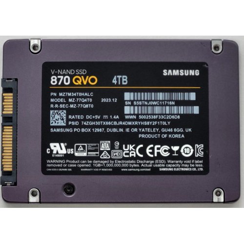 Купить Ssd-диск Samsung 870 QVO V-NAND MLC 4TB 2.5" (MZ-77Q4T0BW) (Восстановлено продавцом, 803512) с проверкой совместимости: обзор, характеристики, цена в Киеве, Днепре, Одессе, Харькове, Украине | интернет-магазин TELEMART.UA фото