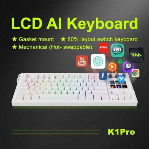 Купити Клавіатура MiraBox LCD AI K1 Pro Mechanical Red Linear Switches White - ціна в Києві, Львові, Вінниці, Хмельницькому, Франківську, Україні | інтернет-магазин TELEMART.UA фото