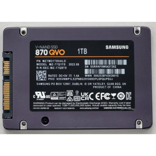 Ssd-диск Samsung 870 QVO V-NAND MLC 1TB 2.5" (MZ-77Q1T0BW) (Відновлено продавцем, 804041) купити з перевіркою сумісності: огляд, характеристики, ціна у Києві, Львові, Вінниці, Хмельницькому, Івано-Франківську, Україні | інтернет-магазин TELEMART.UA фото