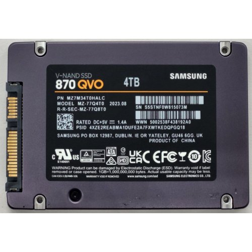 Купить Ssd-диск Samsung 870 QVO V-NAND MLC 4TB 2.5" (MZ-77Q4T0BW) (Восстановлено продавцом, 804043) с проверкой совместимости: обзор, характеристики, цена в Киеве, Днепре, Одессе, Харькове, Украине | интернет-магазин TELEMART.UA фото