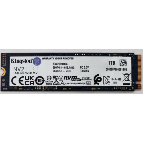 Ssd-диск Kingston NV2 3D NAND 1TB M.2 (2280 PCI-E) NVMe x4 (SNV2S/1000G) (Відновлено продавцем, 804273) купити в Україні: Київ, Львів, Хмельницький, Тернопіль | Перевірка сумісності, низька ціна, відгуки, характеристики від TELEMART фото