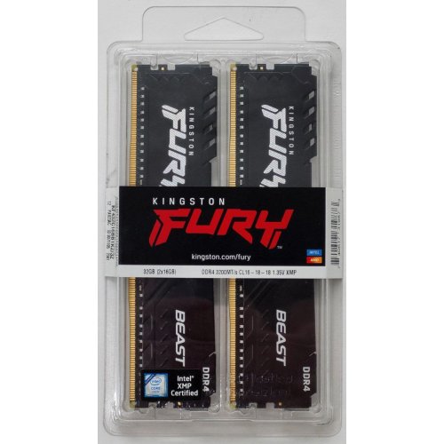 Озп Kingston DDR4 32GB (2x16GB) 3200Mhz FURY Beast Black (KF432C16BB1K2/32) (Відновлено продавцем, 804482) купити в Україні: Київ, Львів, Хмельницький, Тернопіль | Перевірка сумісності, низька ціна, відгуки, характеристики від TELEMART фото