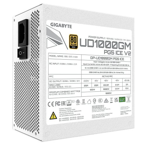Блок живлення Gigabyte UD1000GM PG5 V2 1000W (GP-UD1000GM PG5 ICE) Ice купити в Україні: Київ, Львів, Хмельницький, Тернопіль | Перевірка сумісності, низька ціна, відгуки, характеристики від TELEMART фото