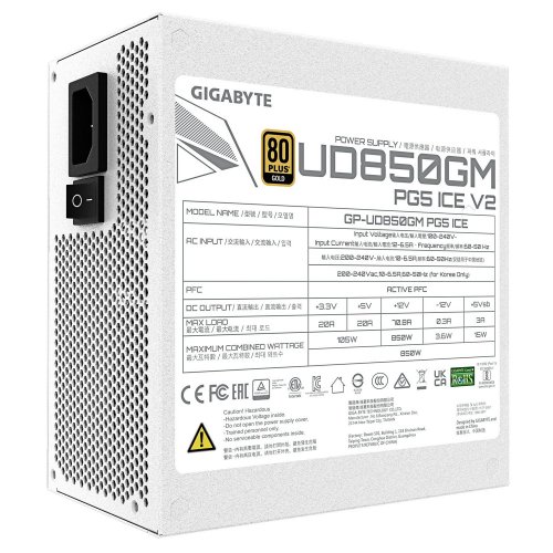Блок живлення Gigabyte UD850GM PG5 V2 850W (GP-UD850GM PG5 ICE) Ice купити в Україні: Київ, Львів, Хмельницький, Тернопіль | Перевірка сумісності, низька ціна, відгуки, характеристики від TELEMART фото