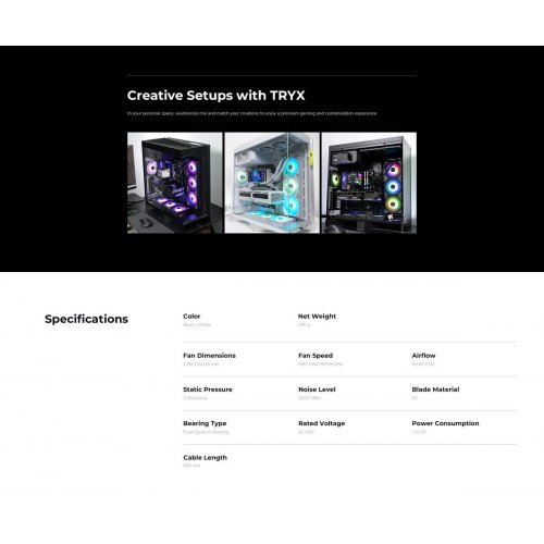 Набір кулерів для корпусу TRYX Rota SL 120 ARGB Triple Pack (F-R120A-AM3M-G0K) Black купити в Україні: Київ, Львів, Хмельницький, Тернопіль | Перевірка сумісності, низька ціна, відгуки, характеристики від TELEMART фото