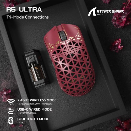 Мышка Attack Shark R5 Ultra Wireless (AS-6972792470719-R) Red купить в Украине: Киев, Днепр, Харьков, Одесса  | Низкая цена, отзывы, характеристики от TELEMART фото