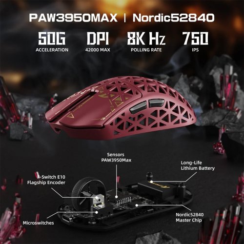 Мышка Attack Shark R5 Ultra Wireless (AS-6972792470719-R) Red купить в Украине: Киев, Днепр, Харьков, Одесса  | Низкая цена, отзывы, характеристики от TELEMART фото