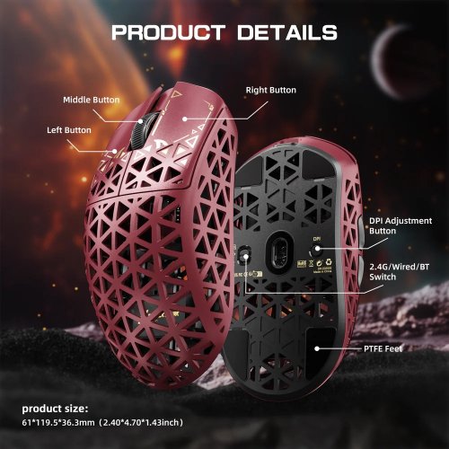 Мышка Attack Shark R5 Ultra Wireless (AS-6972792470719-R) Red купить в Украине: Киев, Днепр, Харьков, Одесса  | Низкая цена, отзывы, характеристики от TELEMART фото