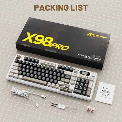 Клавиатура Attack Shark X98 Pro RGB Linear Blueberry Switch Wireless (AS-6972792470559-CW-UA) Cheese White купить в Украине: Киев, Днепр, Харьков, Одесса  | Низкая цена, отзывы, характеристики от TELEMART фото