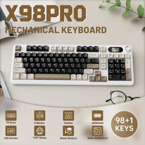Клавиатура Attack Shark X98 Pro RGB Linear Blueberry Switch Wireless (AS-6972792470559-CW-UA) Cheese White купить в Украине: Киев, Днепр, Харьков, Одесса  | Низкая цена, отзывы, характеристики от TELEMART фото