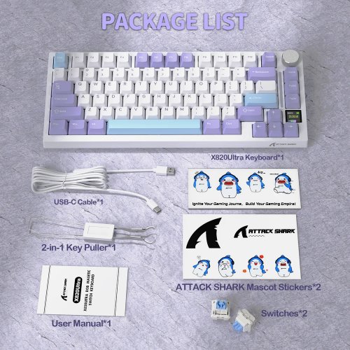Клавиатура Attack Shark X820 Ultra RGB Linear Gift Switch Wireless (AS-6972792471273-L-UA) Lavender купить в Украине: Киев, Днепр, Харьков, Одесса  | Низкая цена, отзывы, характеристики от TELEMART фото