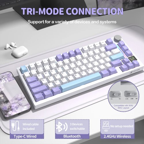 Клавиатура Attack Shark X820 Ultra RGB Linear Gift Switch Wireless (AS-6972792471273-L-UA) Lavender купить в Украине: Киев, Днепр, Харьков, Одесса  | Низкая цена, отзывы, характеристики от TELEMART фото