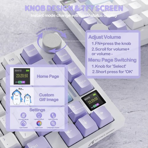 Клавиатура Attack Shark X820 Ultra RGB Linear Gift Switch Wireless (AS-6972792471273-L-UA) Lavender купить в Украине: Киев, Днепр, Харьков, Одесса  | Низкая цена, отзывы, характеристики от TELEMART фото