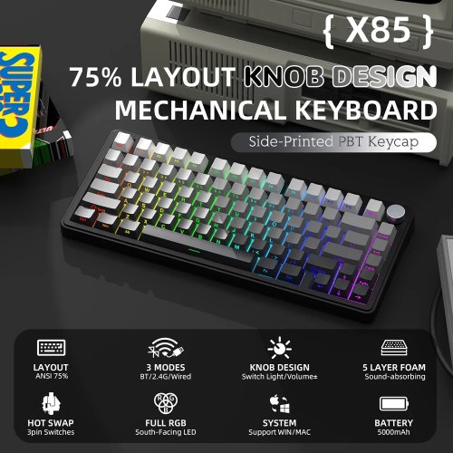 Клавіатура Attack Shark X85 RGB Linear White Jade Switch Wireless (AS-6972792470320-GG) Gradient Grey купити в Україні: Київ, Львів, Хмельницький, Тернопіль | Низька ціна, відгуки, характеристики від TELEMART фото