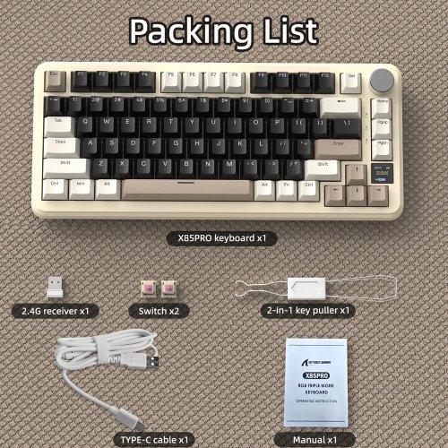 Клавіатура Attack Shark X85 Pro RGB Linear Blueberry Switch Wireless (AS-6972792470368-CW) Cheese White купити в Україні: Київ, Львів, Хмельницький, Тернопіль | Низька ціна, відгуки, характеристики від TELEMART фото