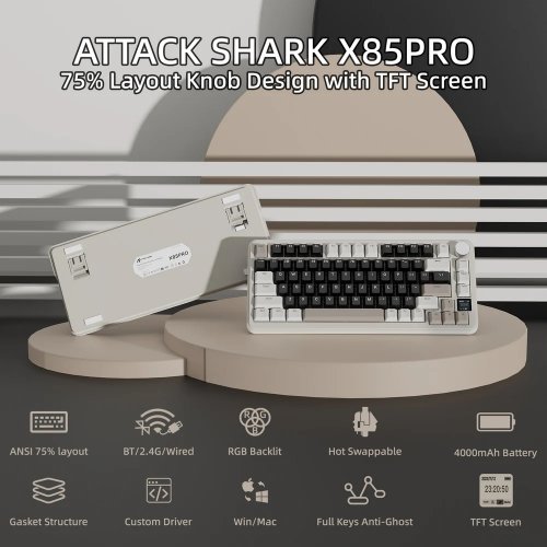 Клавіатура Attack Shark X85 Pro RGB Linear Blueberry Switch Wireless (AS-6972792470368-CW) Cheese White купити в Україні: Київ, Львів, Хмельницький, Тернопіль | Низька ціна, відгуки, характеристики від TELEMART фото