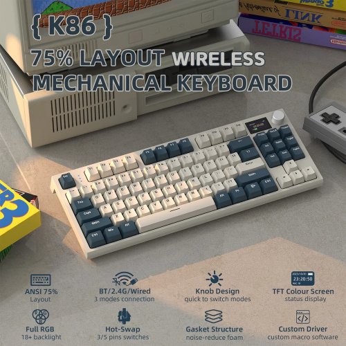 Клавиатура Attack Shark K86 RGB Linear Blue Whale Switches Wireless (AS-6972792471198-TM-UA) Timing Machine купить в Украине: Киев, Днепр, Харьков, Одесса  | Низкая цена, отзывы, характеристики от TELEMART фото