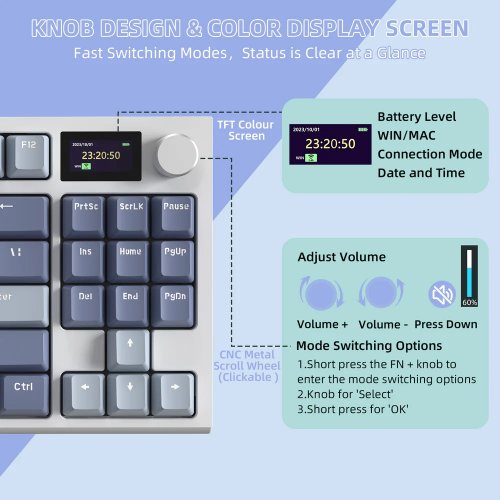 Клавіатура Attack Shark K86 RGB Linear Blue Whale Switches Wireless (AS-6972792471198-LB-UA) Lavener Blue купити в Україні: Київ, Львів, Хмельницький, Тернопіль | Низька ціна, відгуки, характеристики від TELEMART фото